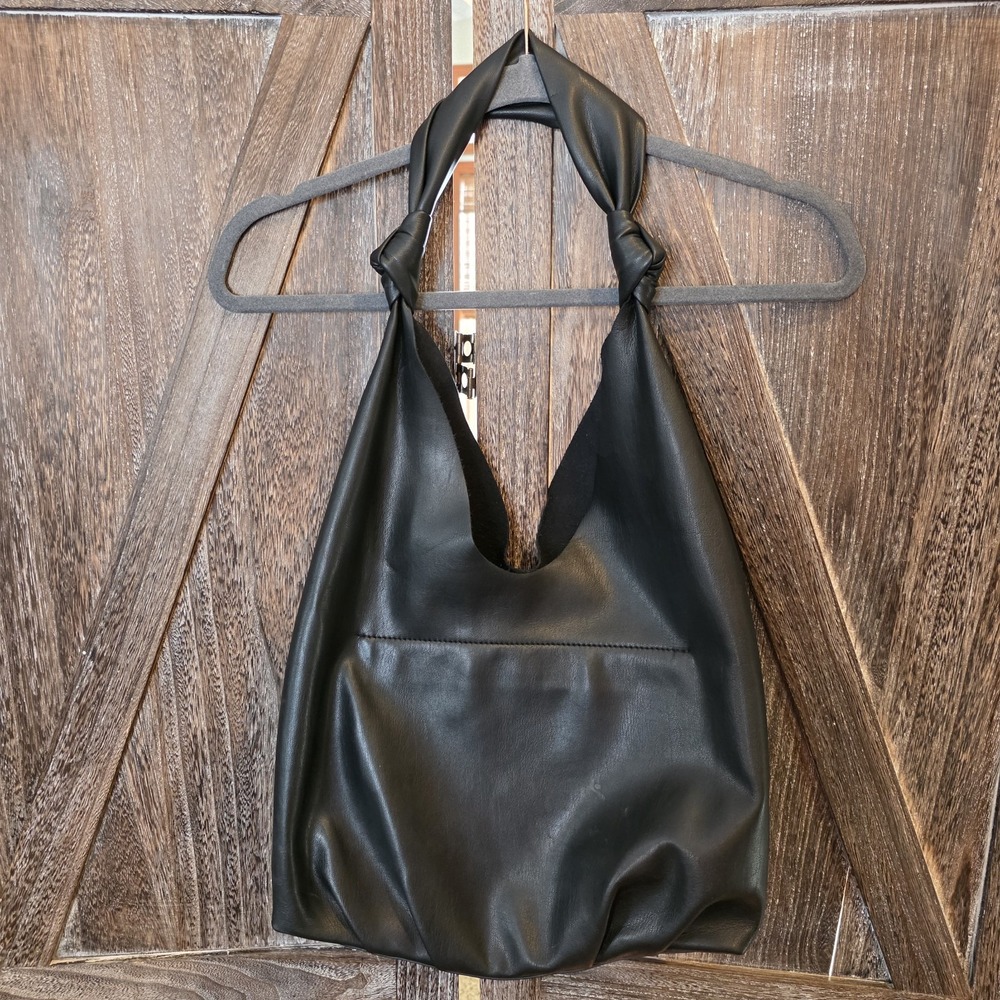 Elizabeth & James Purse Black Knotted Hobo Bag Vegan Leather Slouchy Lightweight